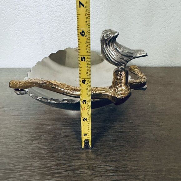 Metallic Silver Gold Bird Tree Branch Serving Bowl Dish - Picture 7 of 8